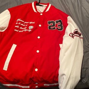 Size M, Red and white varsity jacket